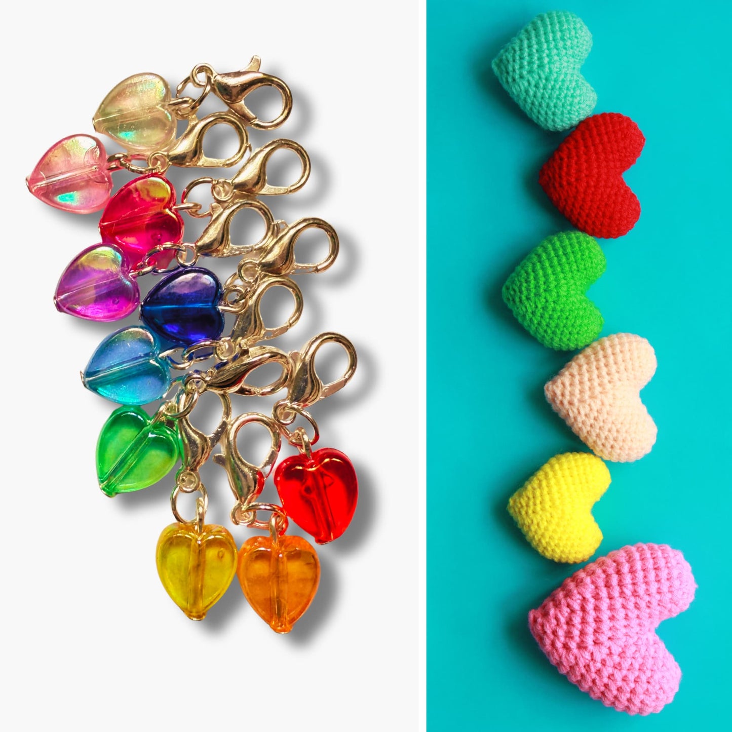 Rainbow Crochet Stitch Markers - Sugar Hearts
