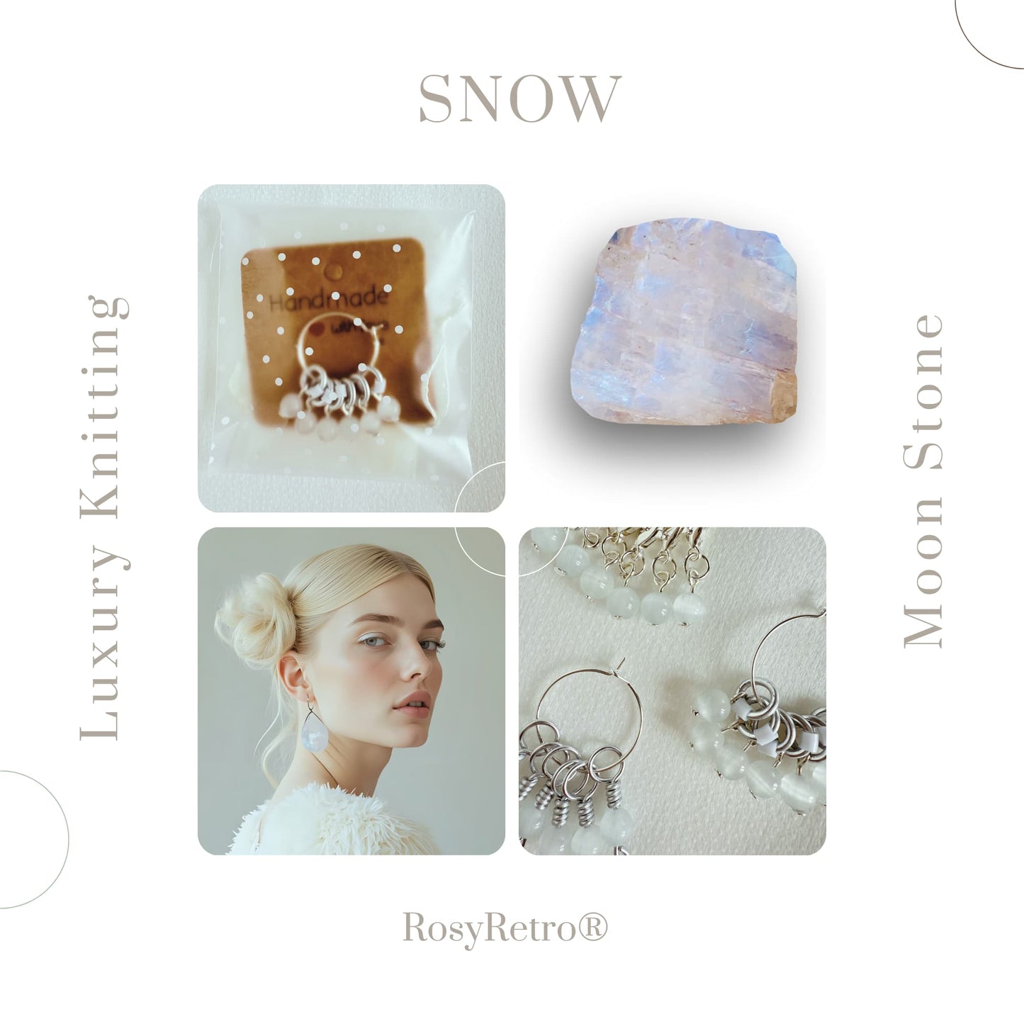 Moon Stone Stitch Markers - Snow