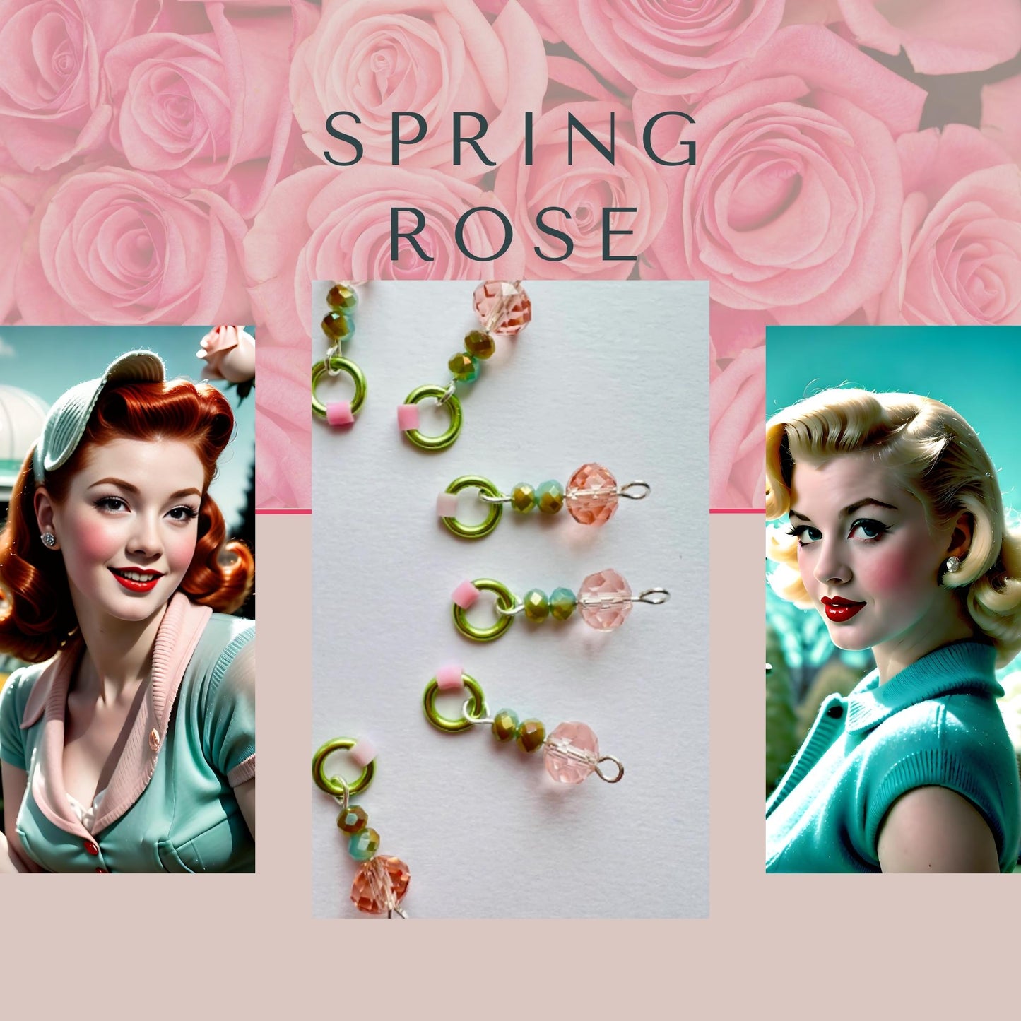 Blossom Pink Crystal Knitting Notions with Aqua and Gold Accents