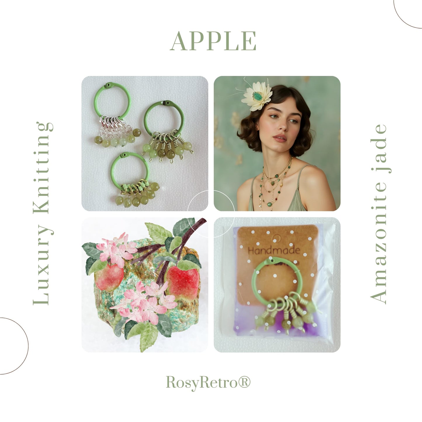 Jade Green Stitch Markers - Apple