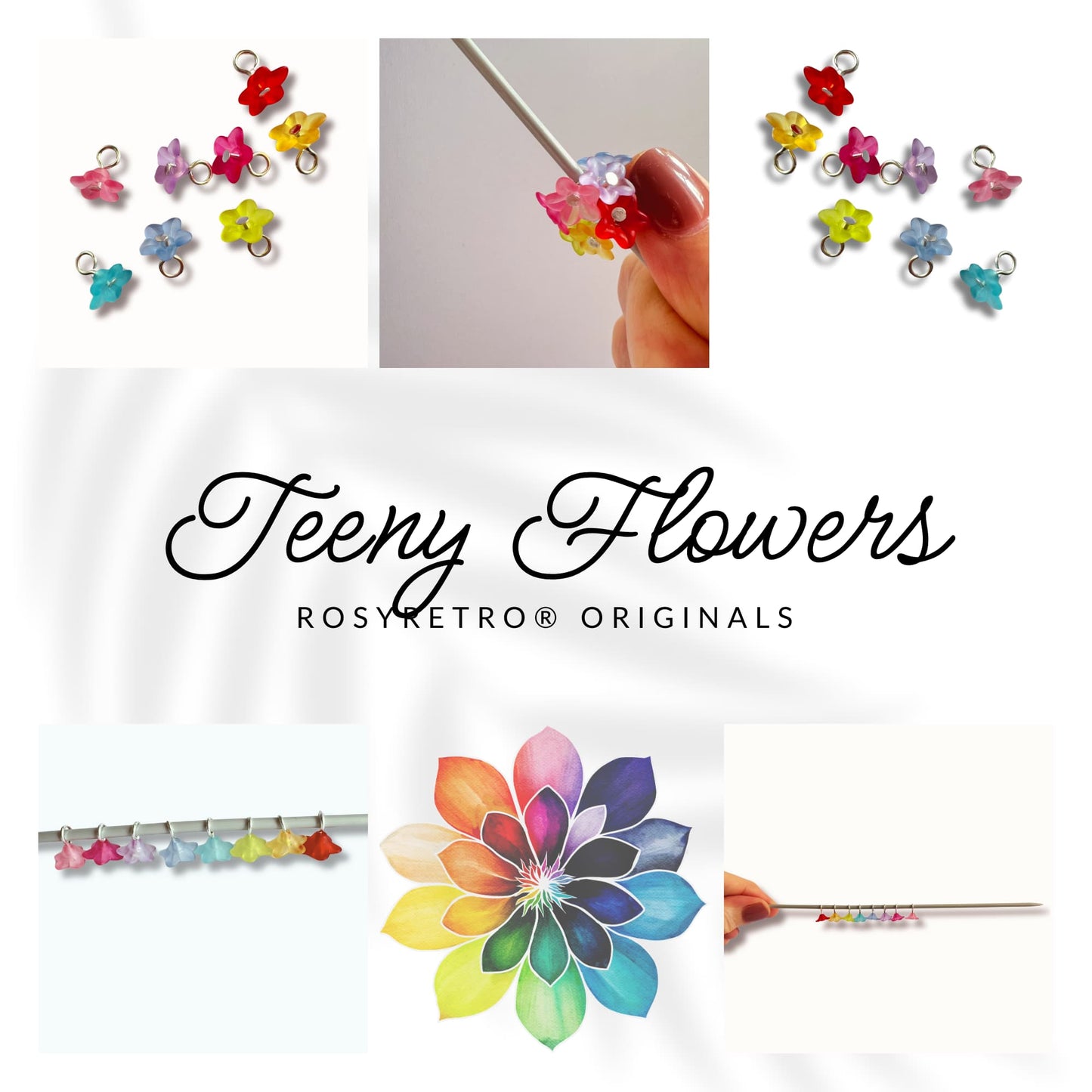 Stitch Markers for Sock & Lace Knitting , snag free - Teeny Flowers