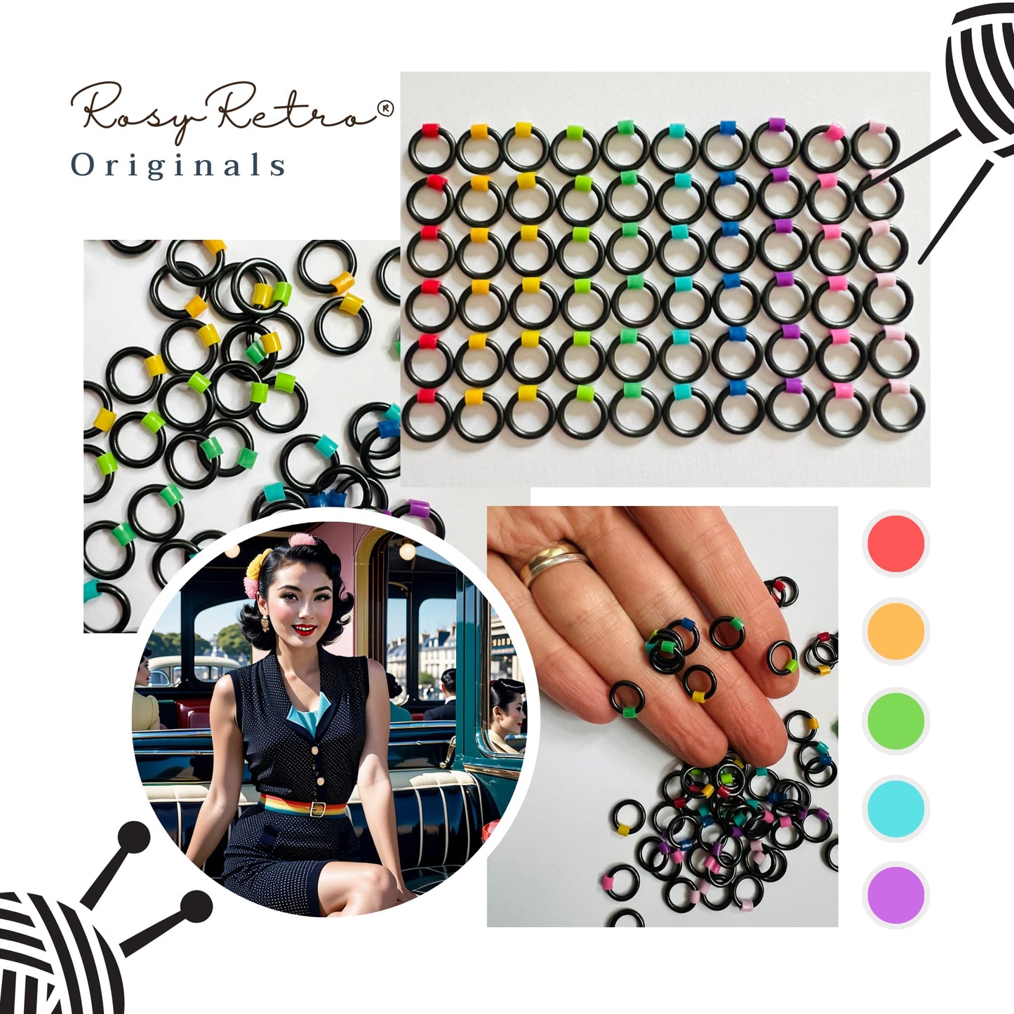 Rainbow Stitch Markers for Sock, Lace & Knitting - Black Rainbow