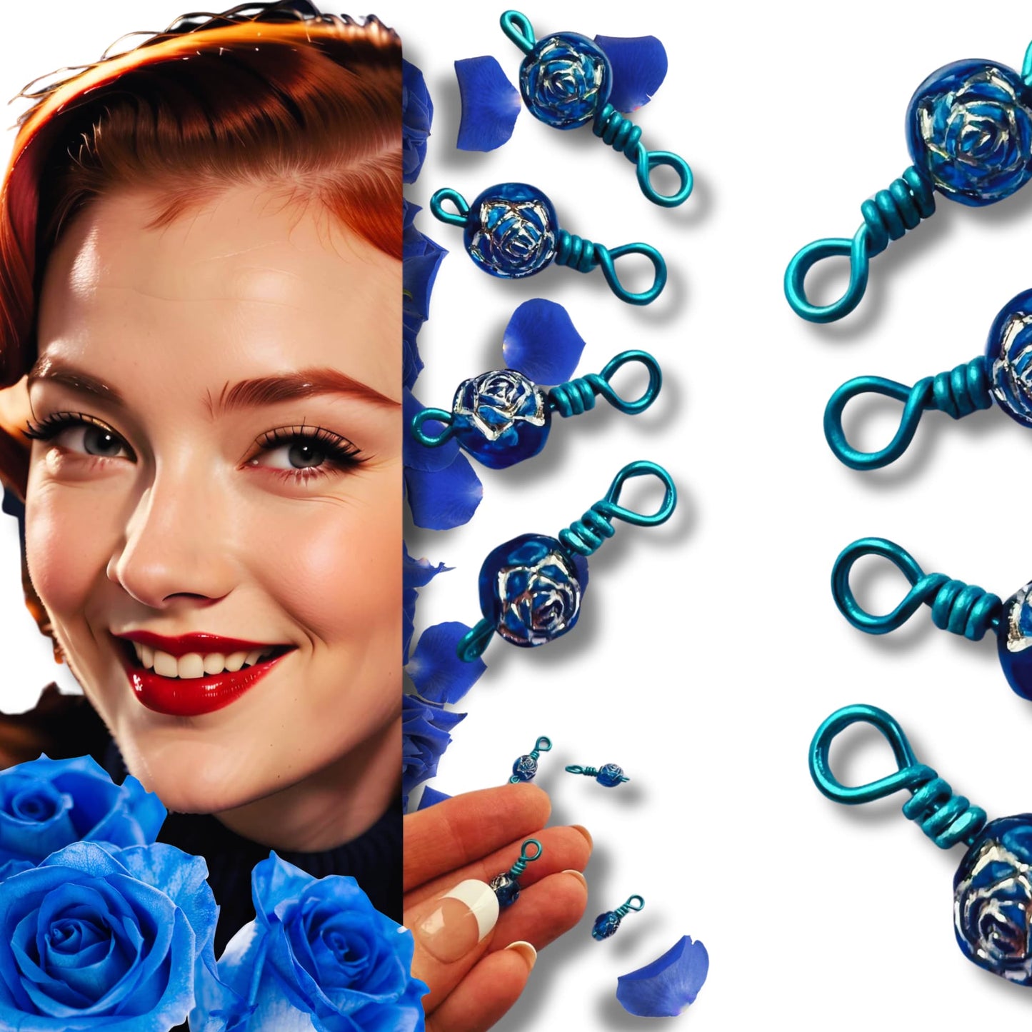 Blue stitch markers for knitting - Silver Lining