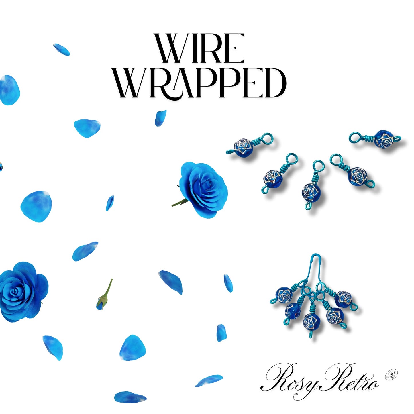Blue stitch markers for knitting - Silver Lining