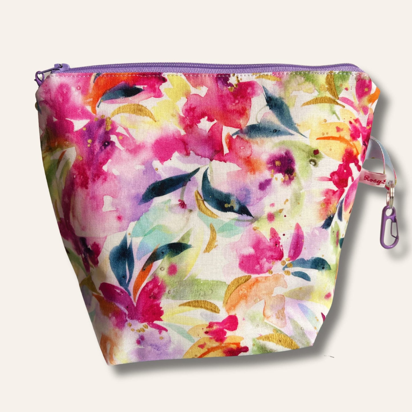 Knitting project bag with zipper - Watercolour Flowers