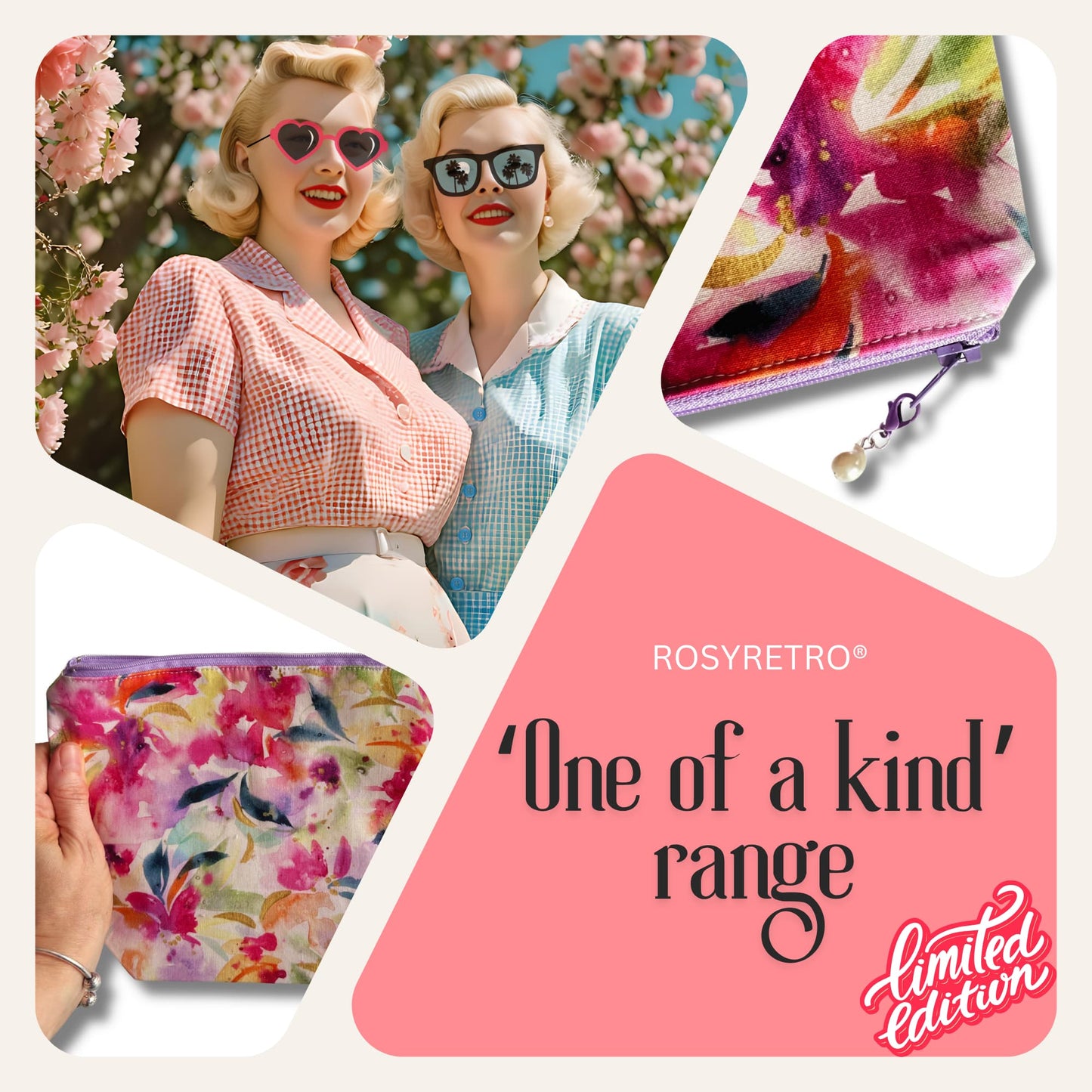 Knitting project bag with zipper - Watercolour Flowers