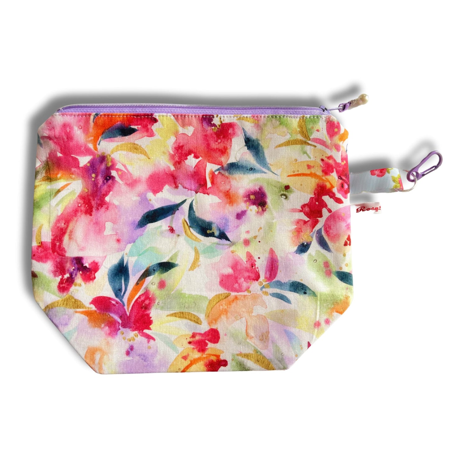 Knitting project bag with zipper - Watercolour Flowers