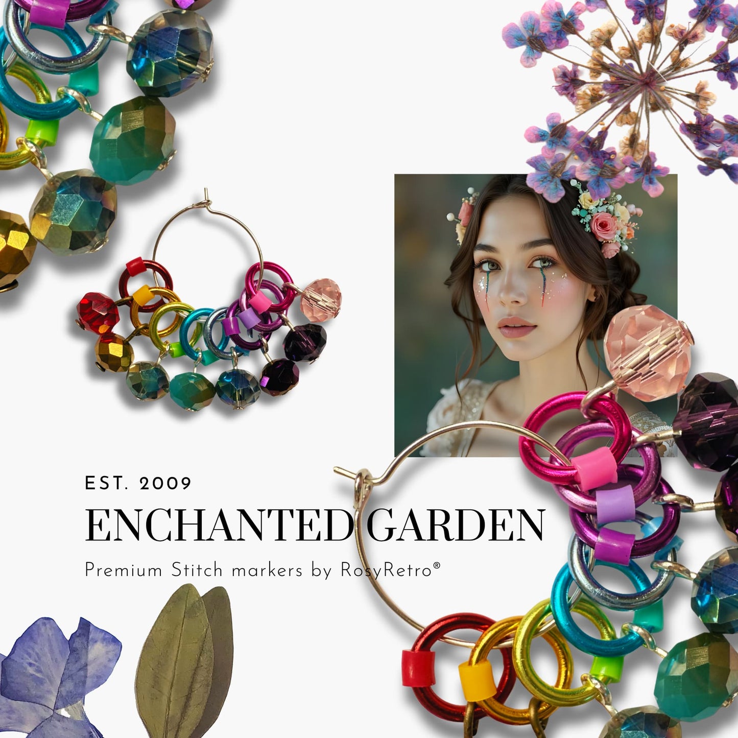 Crystal Glass Stitch Markers for Knitting, Snag Free - Enchanted Garden 2