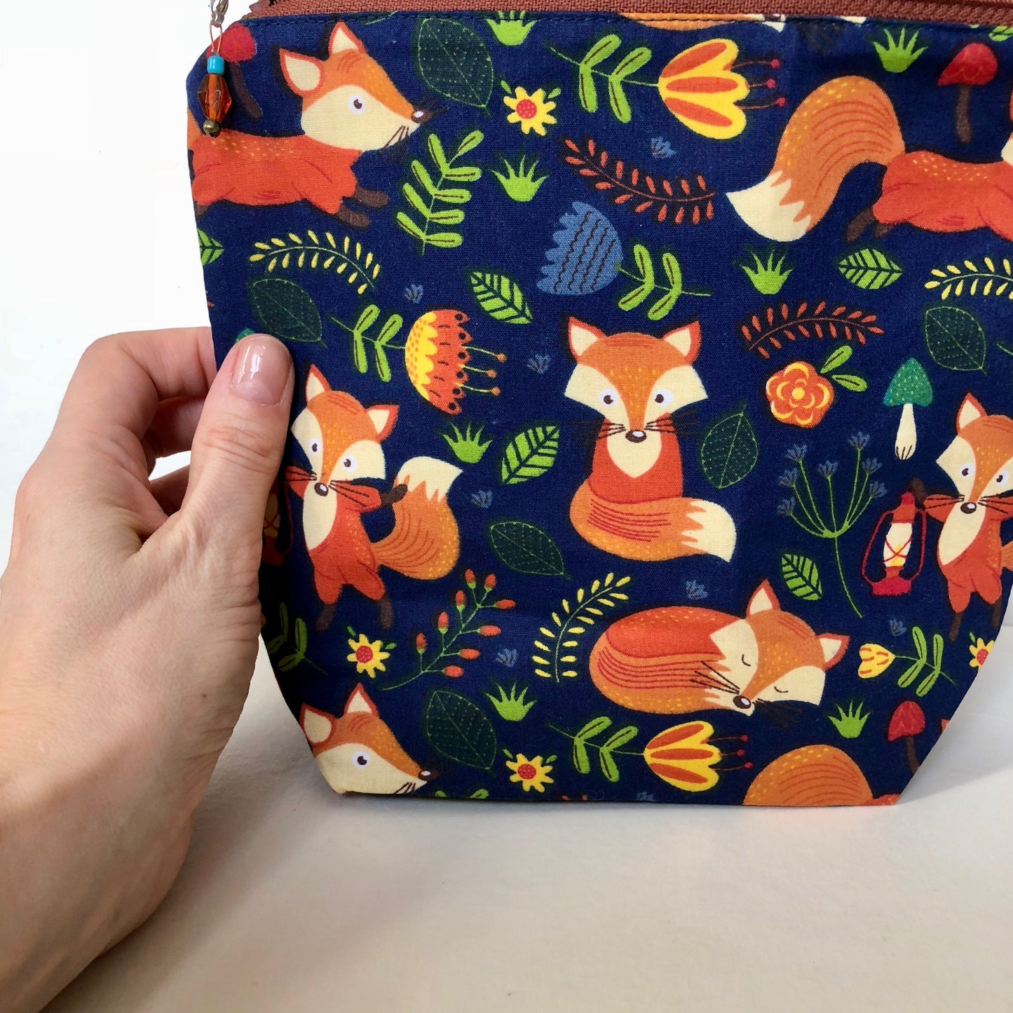 Fox woodland knitting bag in two sizes with zipper