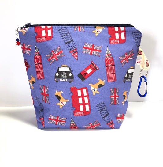 Knitting project bags  in cotton Corgi london print  - Assorted Sizes