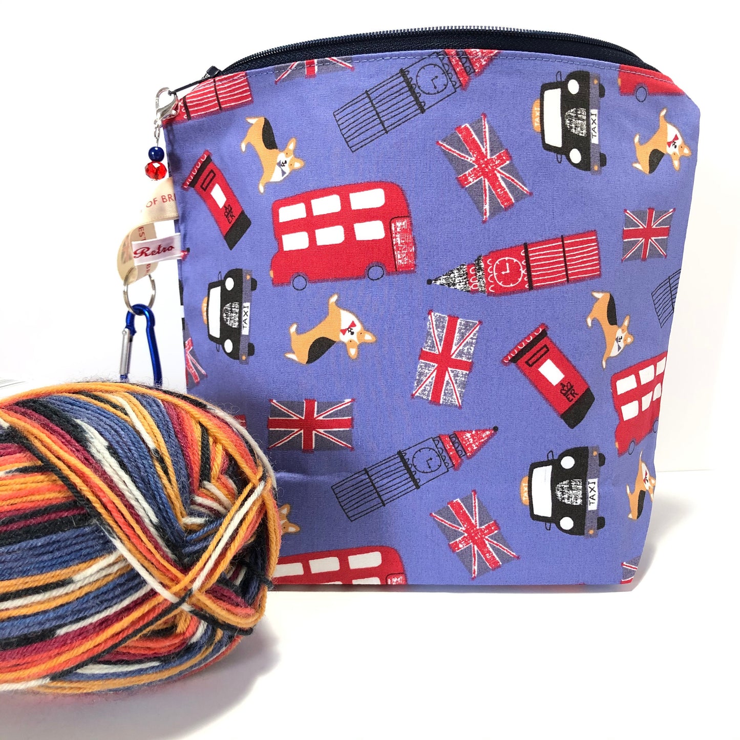 Knitting project bags  in cotton Corgi london print  - Assorted Sizes