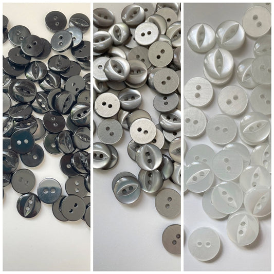 Black, White & Grey Plastic Fisheye Buttons - 11.5mm - For Knitters