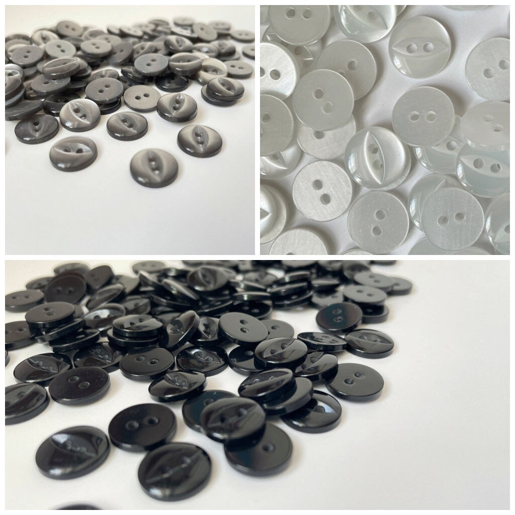 Black, White & Grey Plastic Fisheye Buttons - 11.5mm - For Knitters