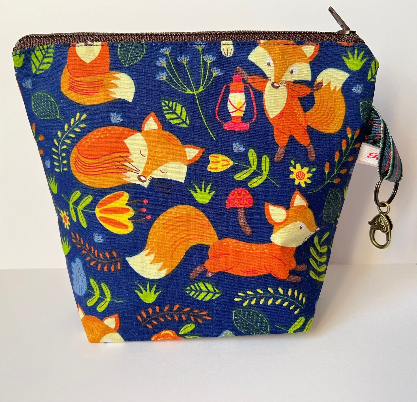 Handmade Navy Woodland Fox Notions Bag - Cute & Roomy