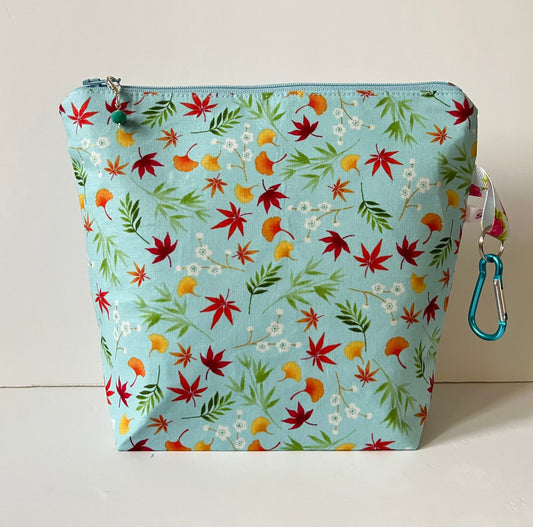 Leaf Print Knitting Bag - Embossed Cotton Fall Notions Case
