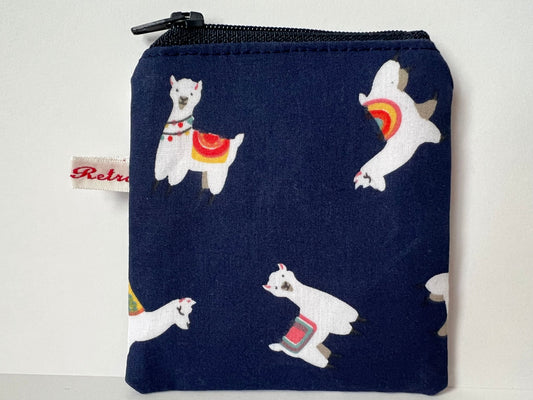 Navy Llama Print Mini Notions Case for Knitters - Zippered Stitch Marker Pouch
