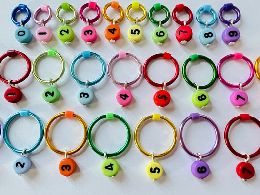 Number Stitch Markers in Rainbow Colours