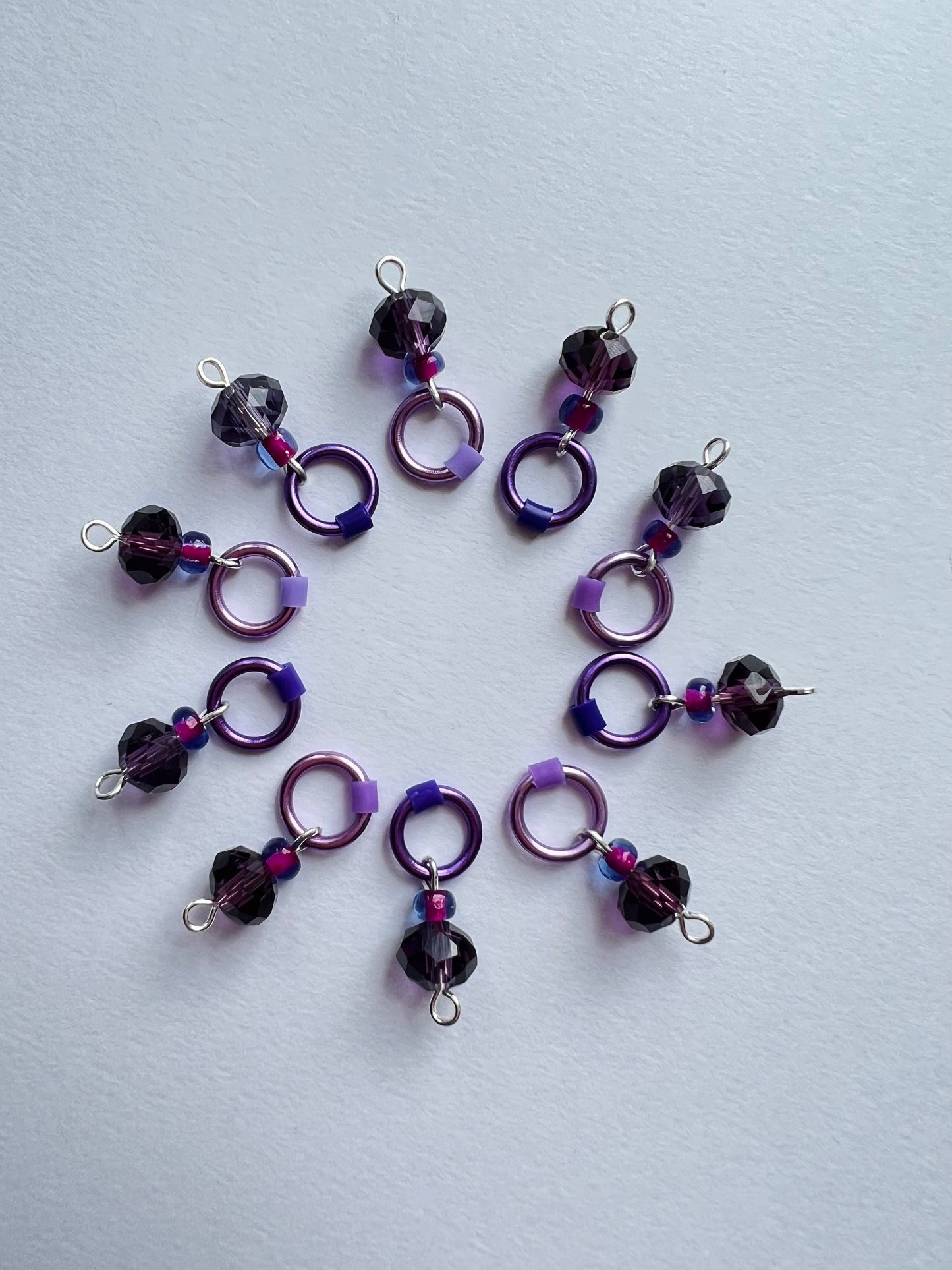 Purple Glass & Lilac Knitting Stitch Markers for Socks & Lace - Sugar Plum