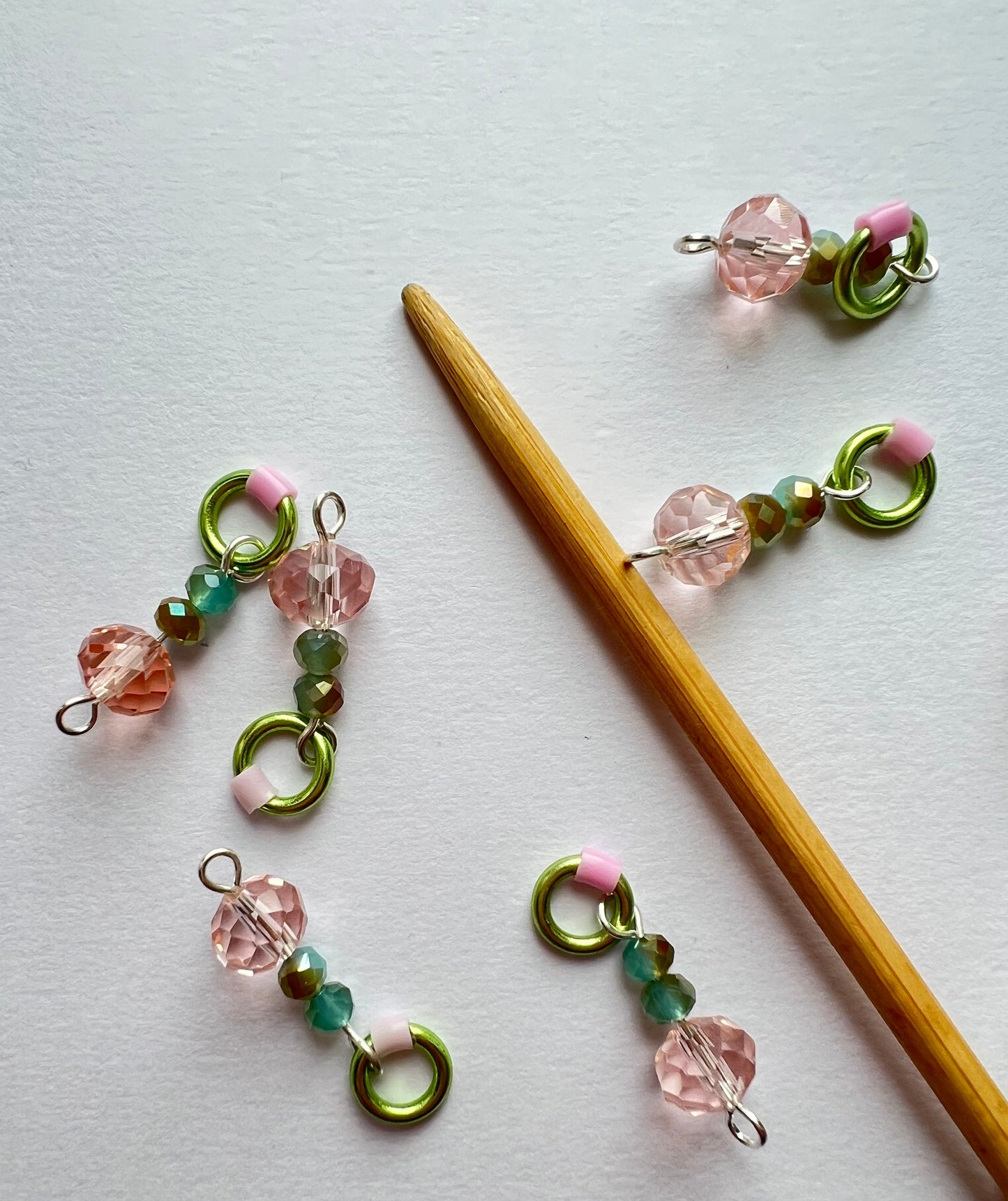 Blossom Pink Crystal Knitting Notions with Aqua and Gold Accents