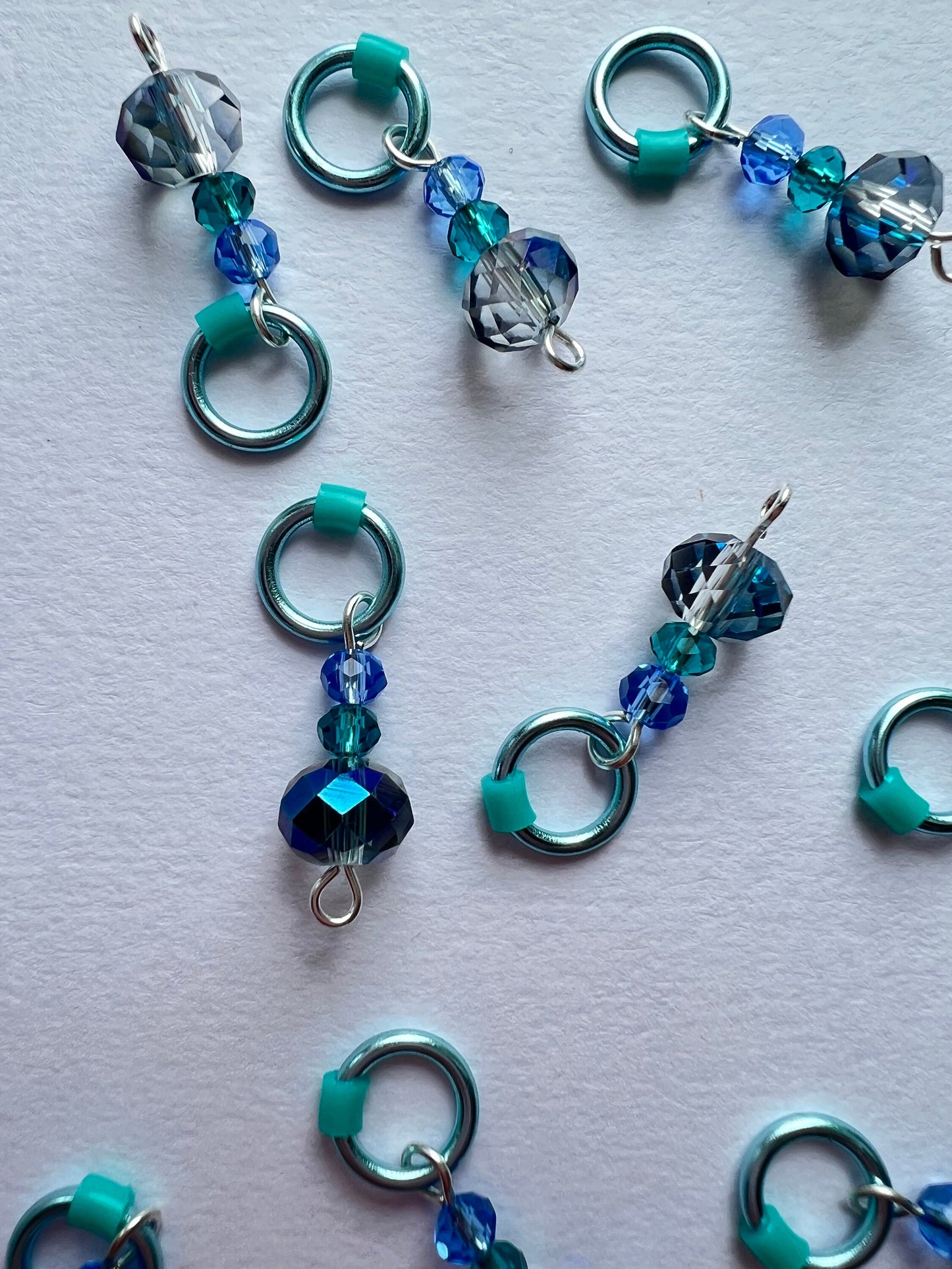 Blue crystal stitch markers for knitting - Victorian Blue