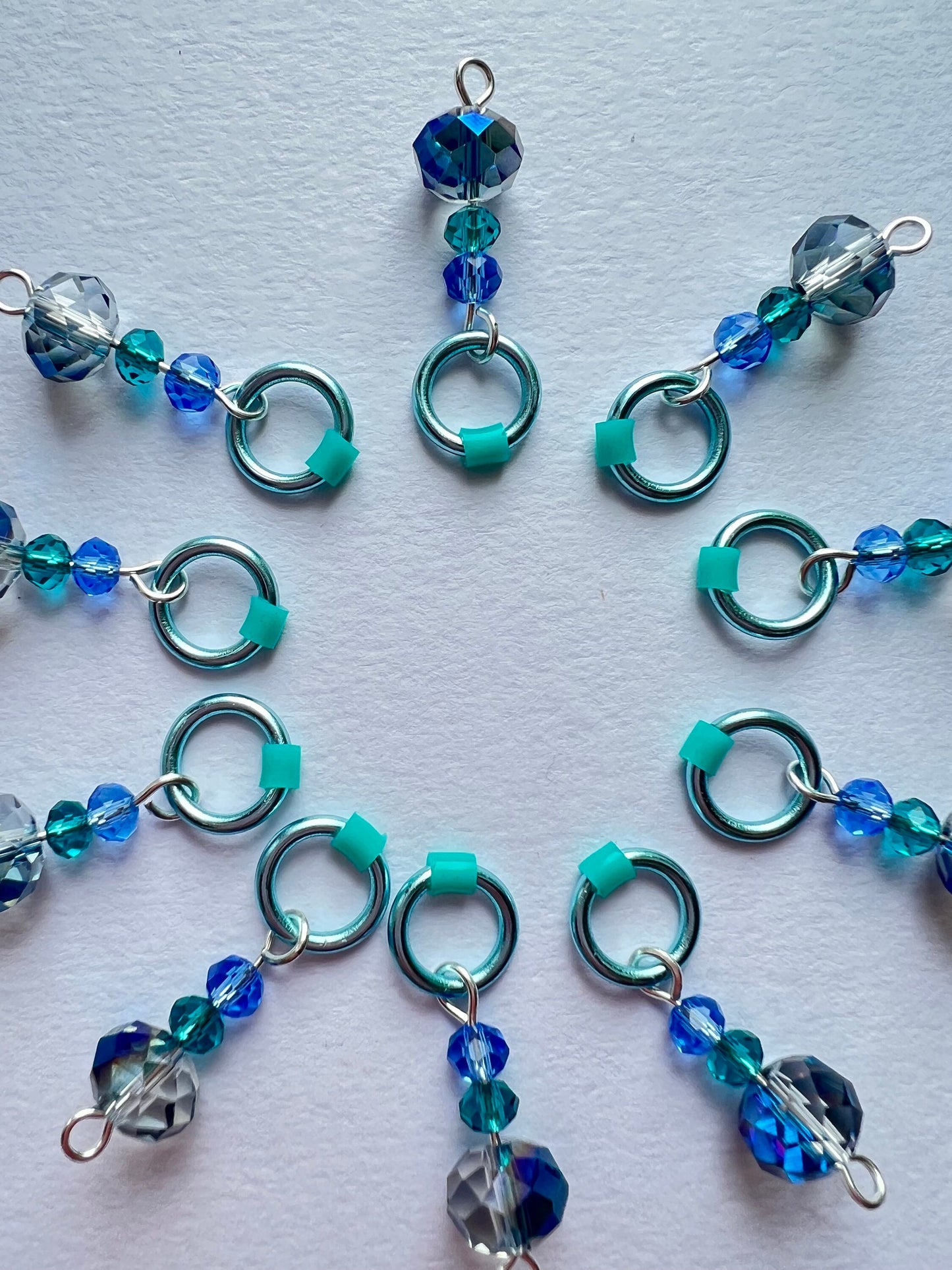 Blue crystal stitch markers for knitting - Victorian Blue