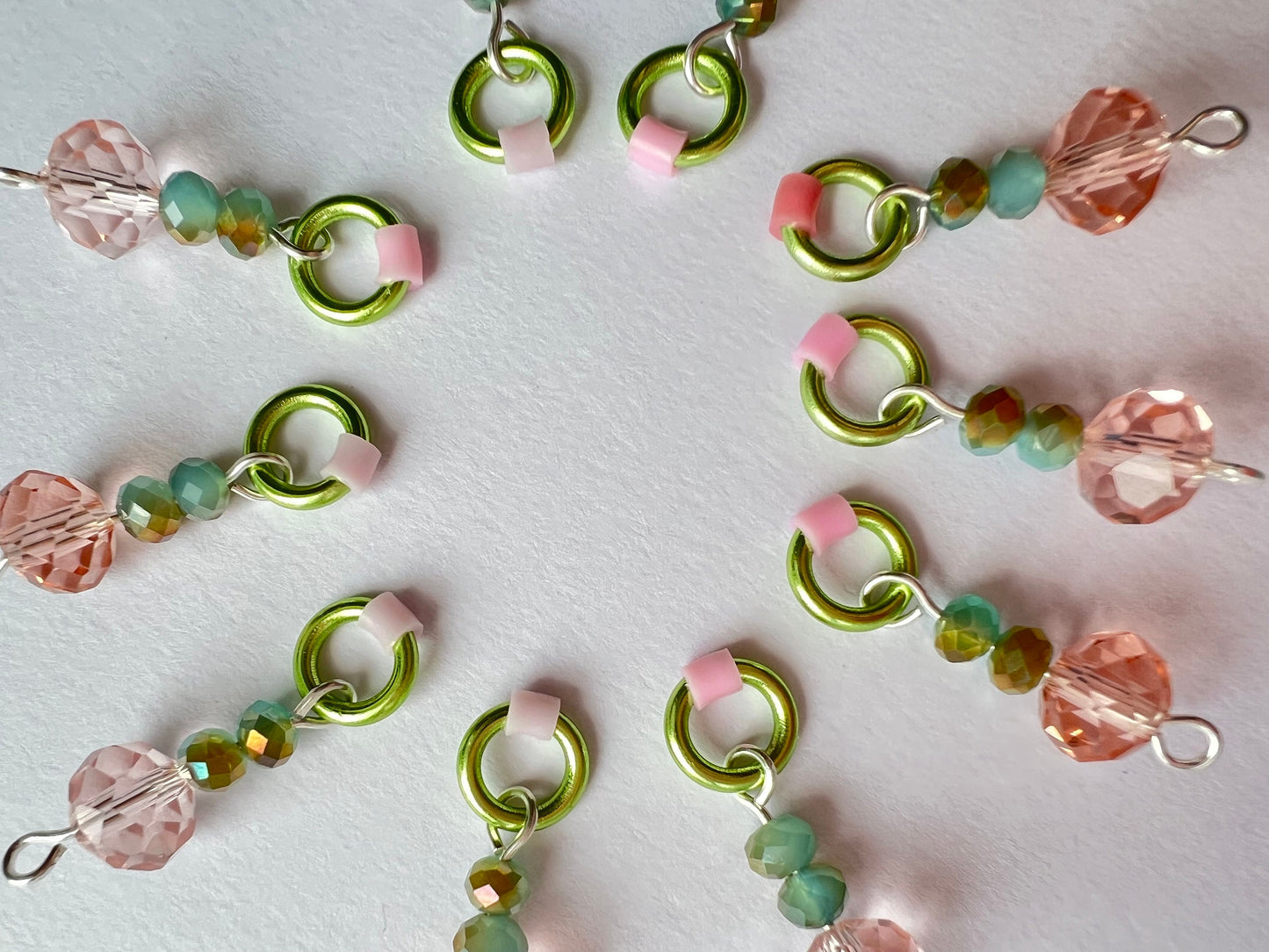 Blossom Pink Crystal Knitting Notions with Aqua and Gold Accents