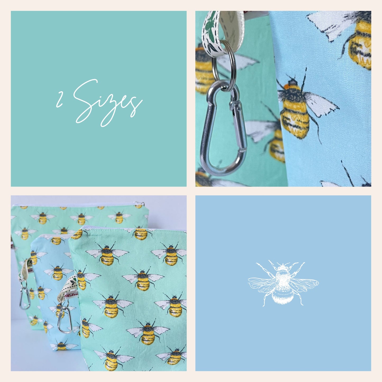 Bumblebee Print Knitting Project Bag - Summer Bee Fabric with Free Stitch Marker Zipper - Busy Bee