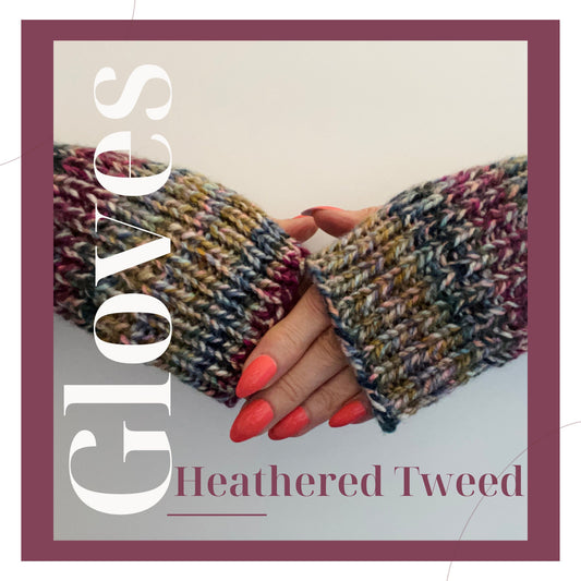 Handknit Ribbed Fingerless Gloves - Heathered Tweed