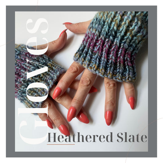 Ribbed Knit Fingerless Gloves - Hand Knitted  Wool Blend - Heathered Slate