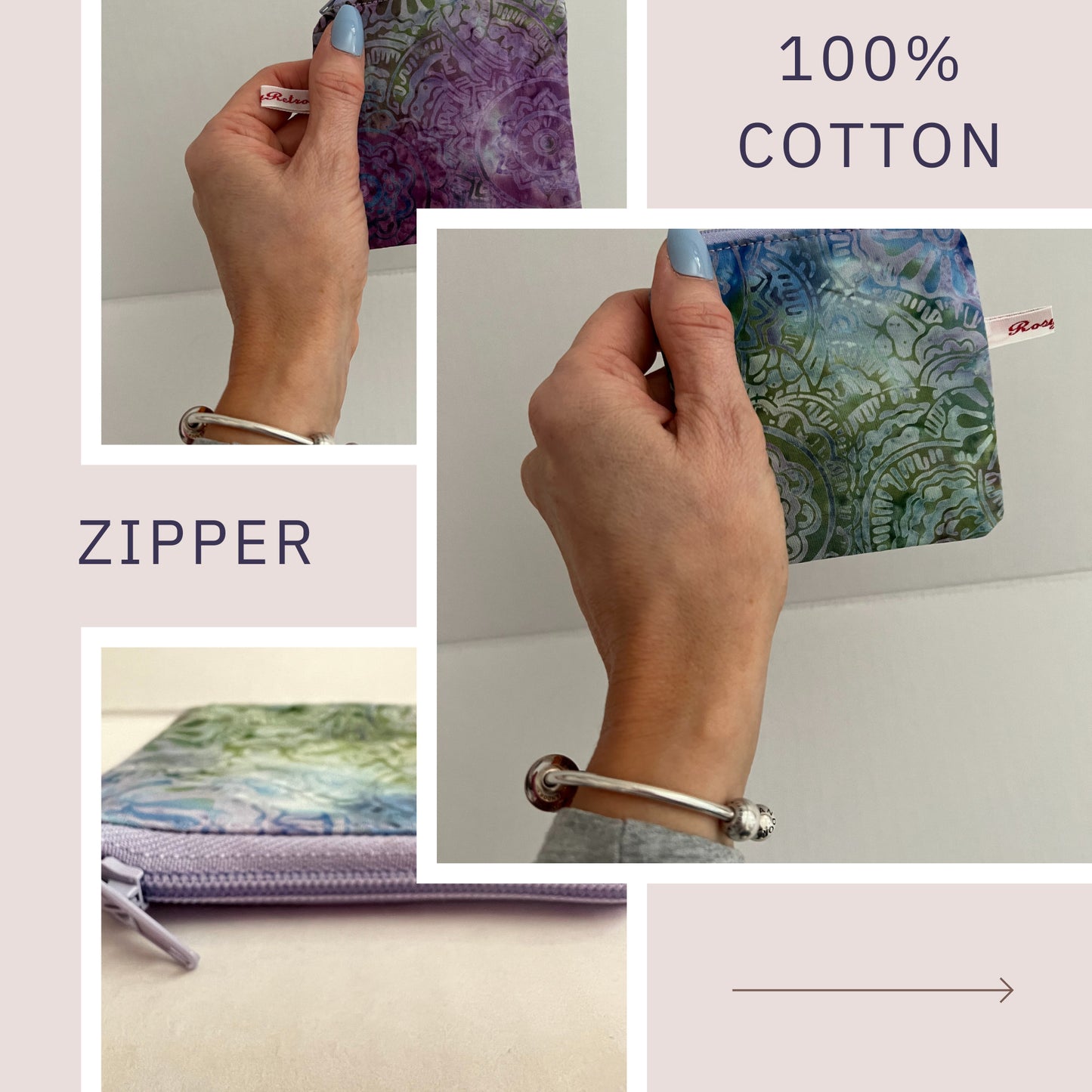 Navy Notions Case in 100% Cotton Batik Print - Moonlit garden
