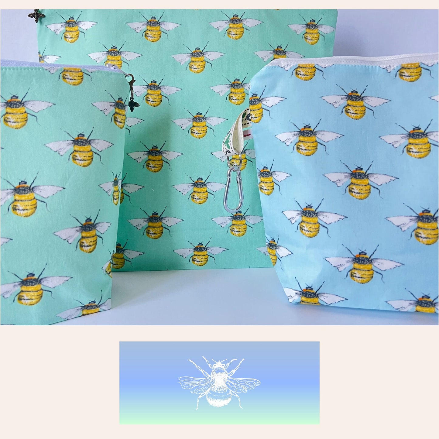 Bumblebee Print Knitting Project Bag - Summer Bee Fabric with Free Stitch Marker Zipper - Busy Bee