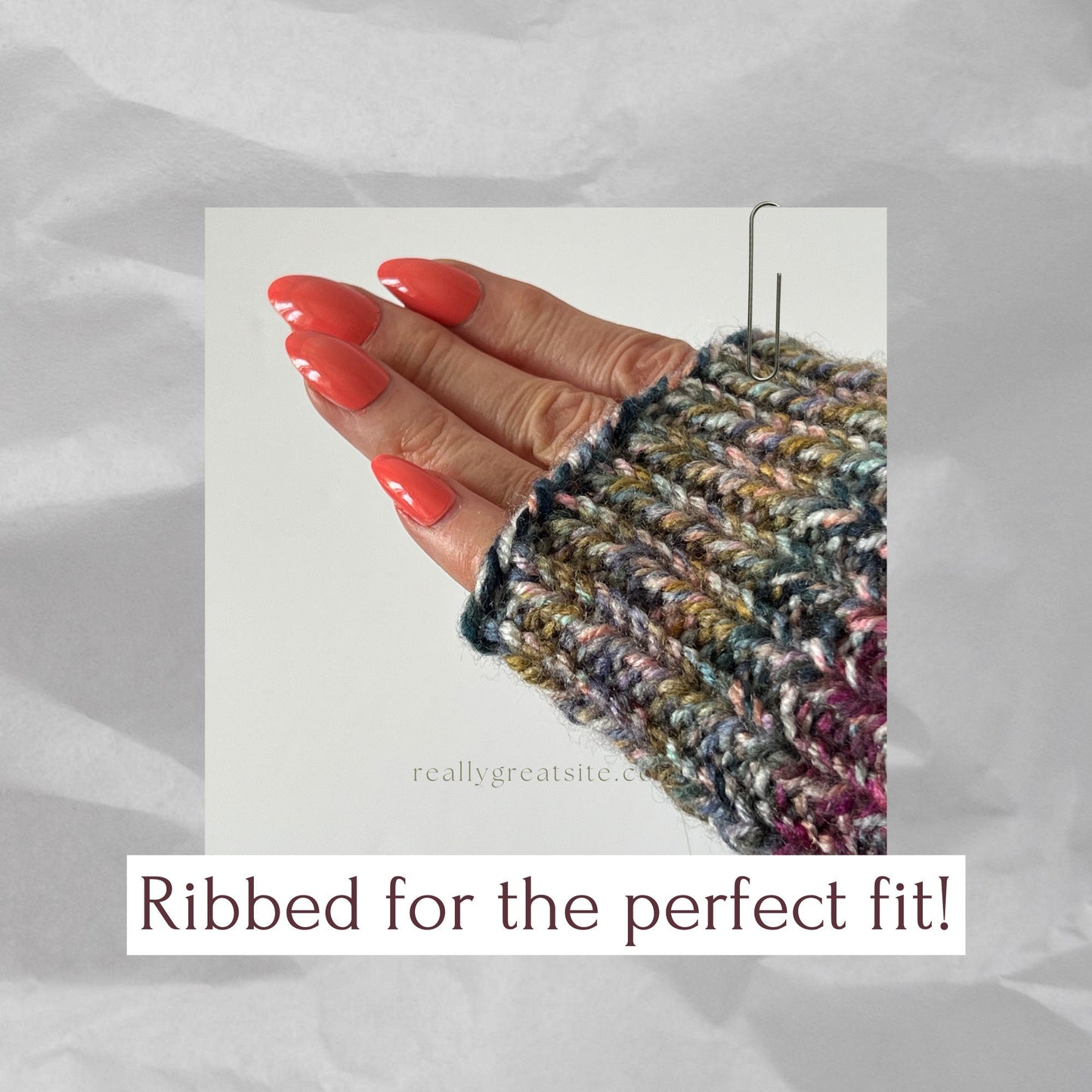 Handknit Ribbed Fingerless Gloves - Heathered Tweed