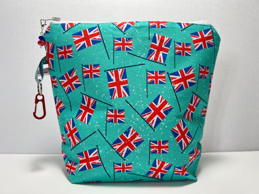 Knitting Sock Project Bag , cotton with zipper and retro British fabric