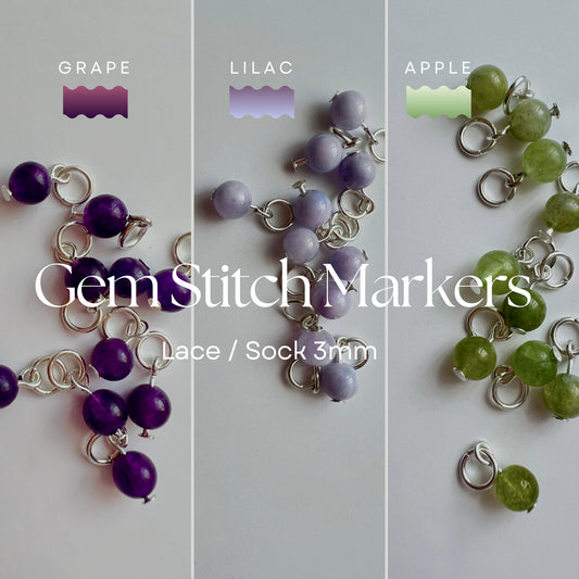 Gemstone Stitch Markers 3mm - Amethyst & Amazonite Beads for Knitting