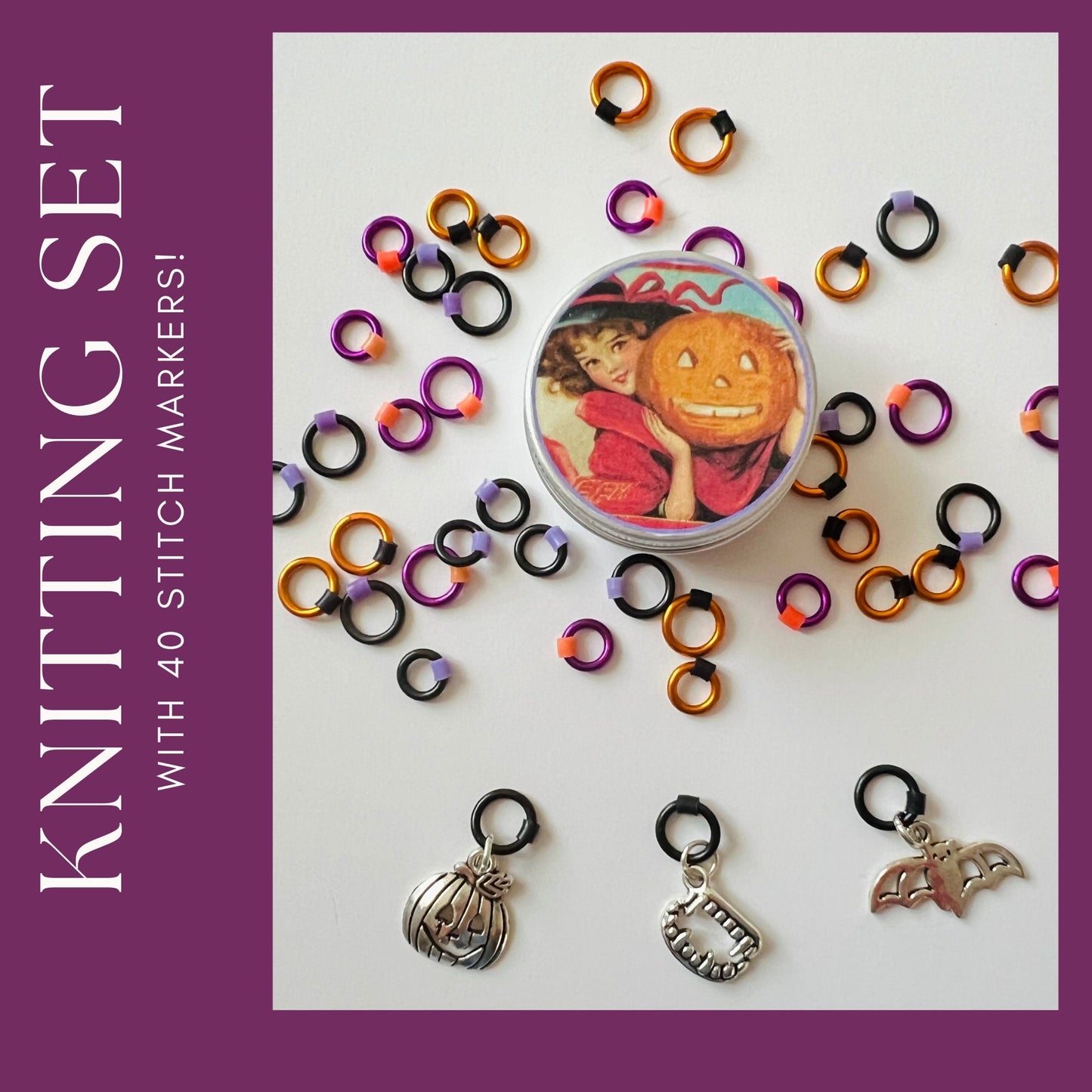 halloween knitting Starter Set with 40 Markers and tin