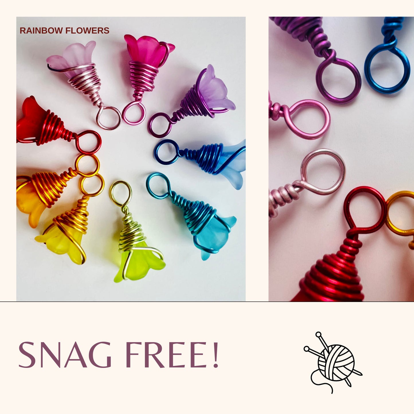 Rainbow Flower Stitch Markers , Rainbow Flowers- 3 Sizes