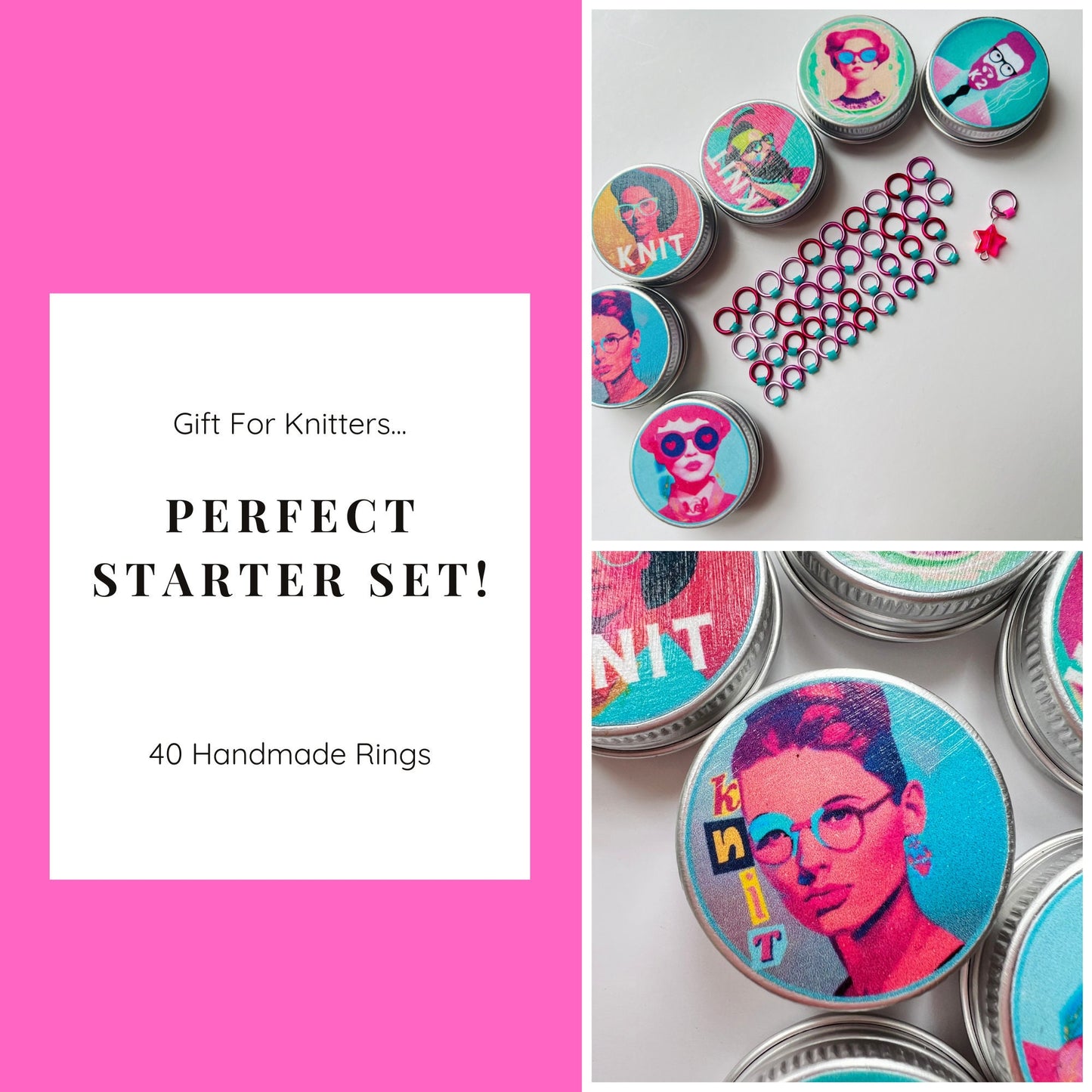 Knitting Set 40 Markers and Tin - Hipster pink