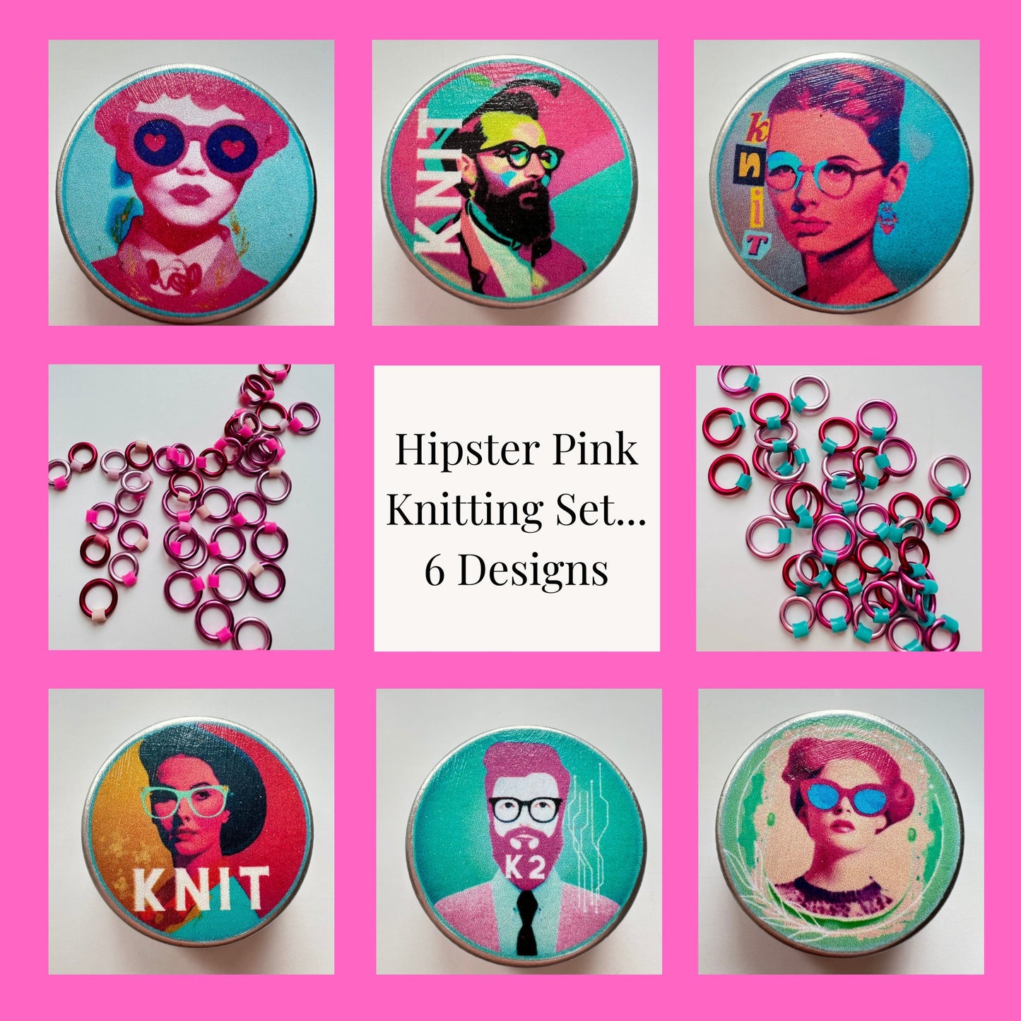 Knitting Set 40 Markers and Tin - Hipster pink