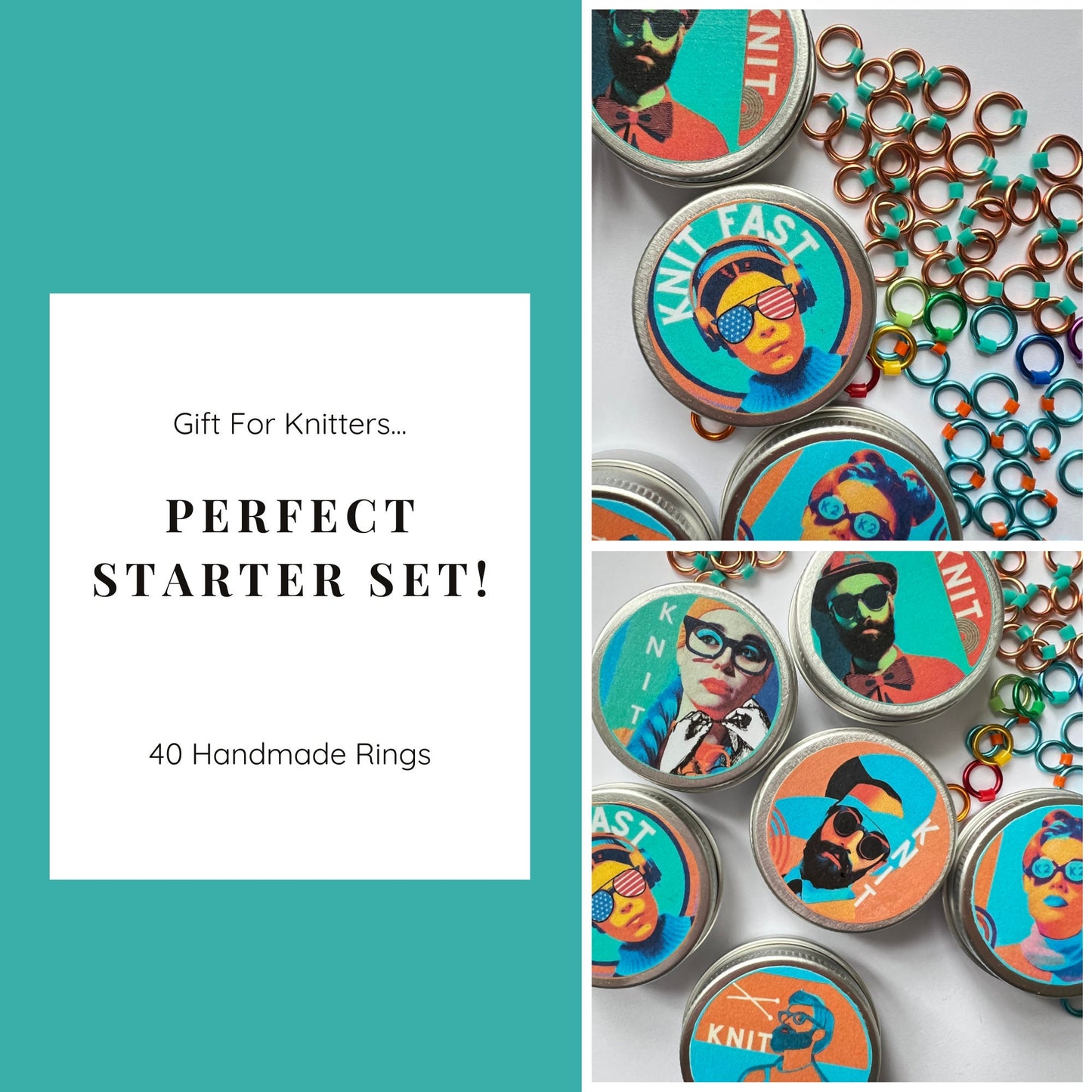 Knitting Set 40 Markers and Tin - Hipster Teal