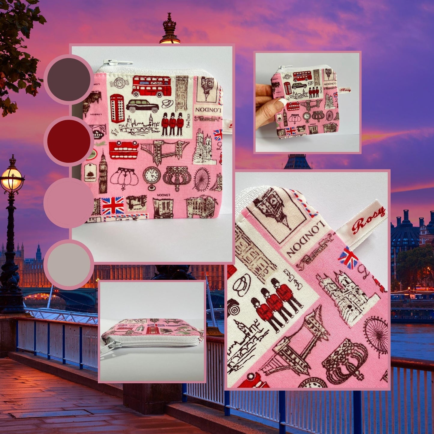 Pink London-Themed Mini Notions Purse - Portable Knitting and Sewing Accessory - Sugar London