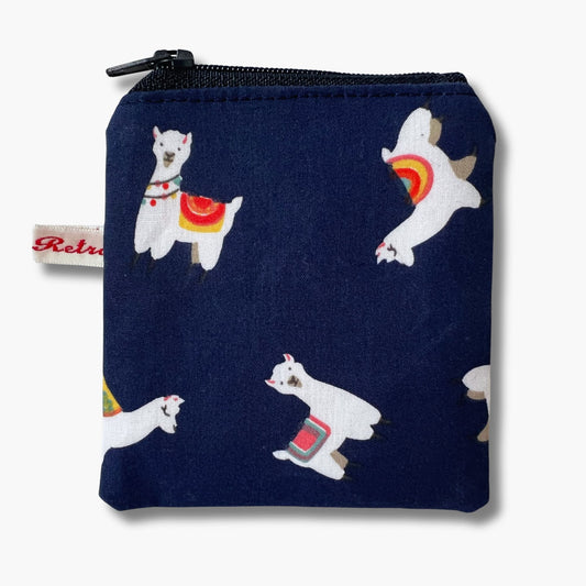 Navy Llama Print Mini Notions Case for Knitters - Zippered Stitch Marker Pouch