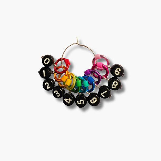 Number Stitch Markers in Rainbow Colours - Black Numbers Set