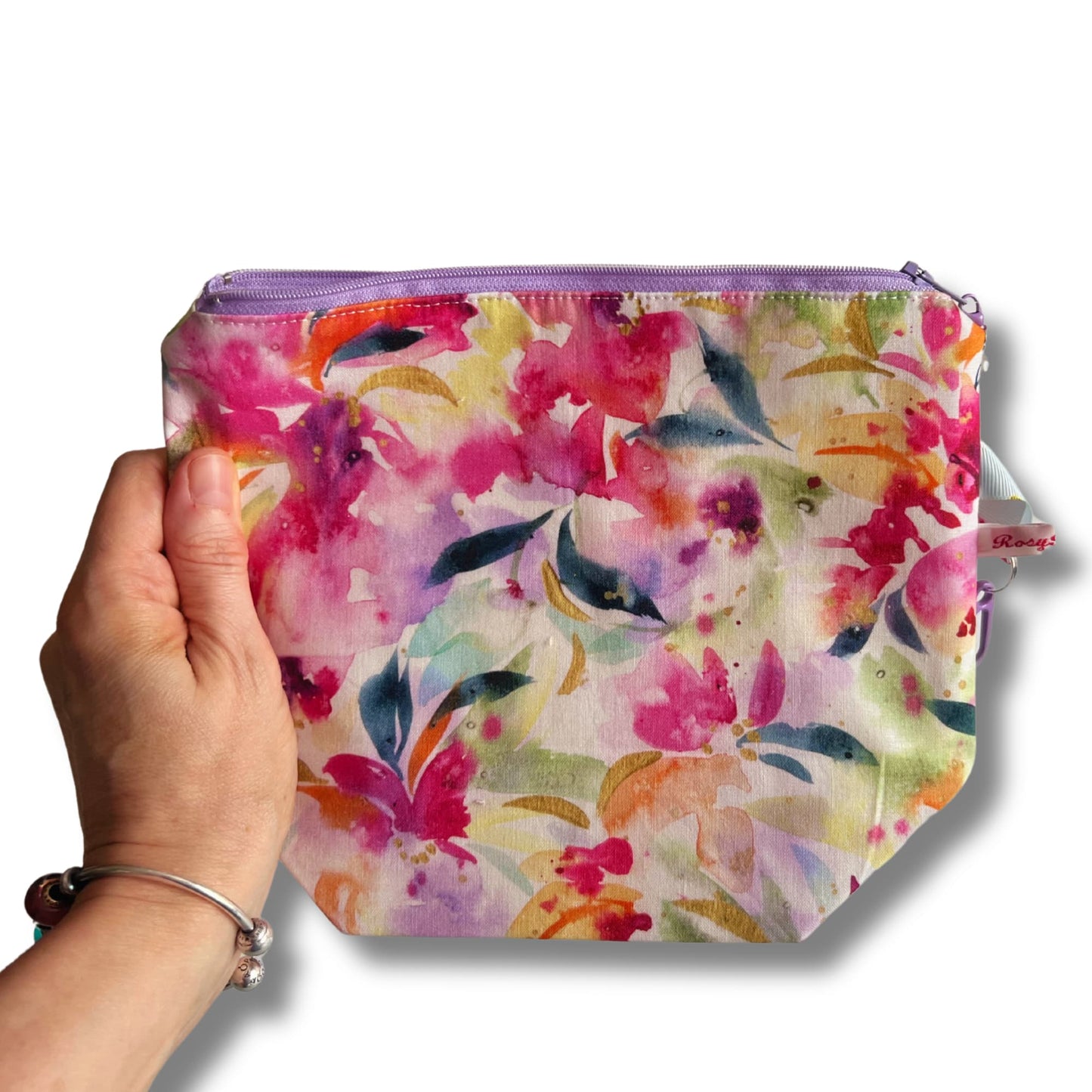 Knitting project bag with zipper - Watercolour Flowers