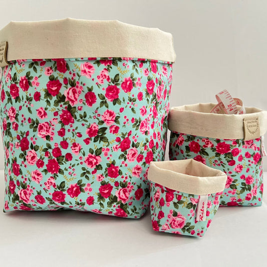 Storage basket, Craft tub for Knitting and Crochet Projects- MINT ROSE