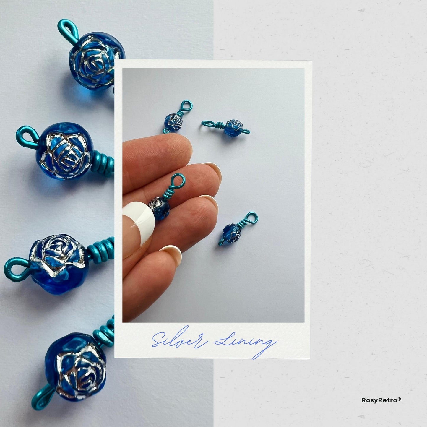 Blue stitch markers for knitting - Silver Lining