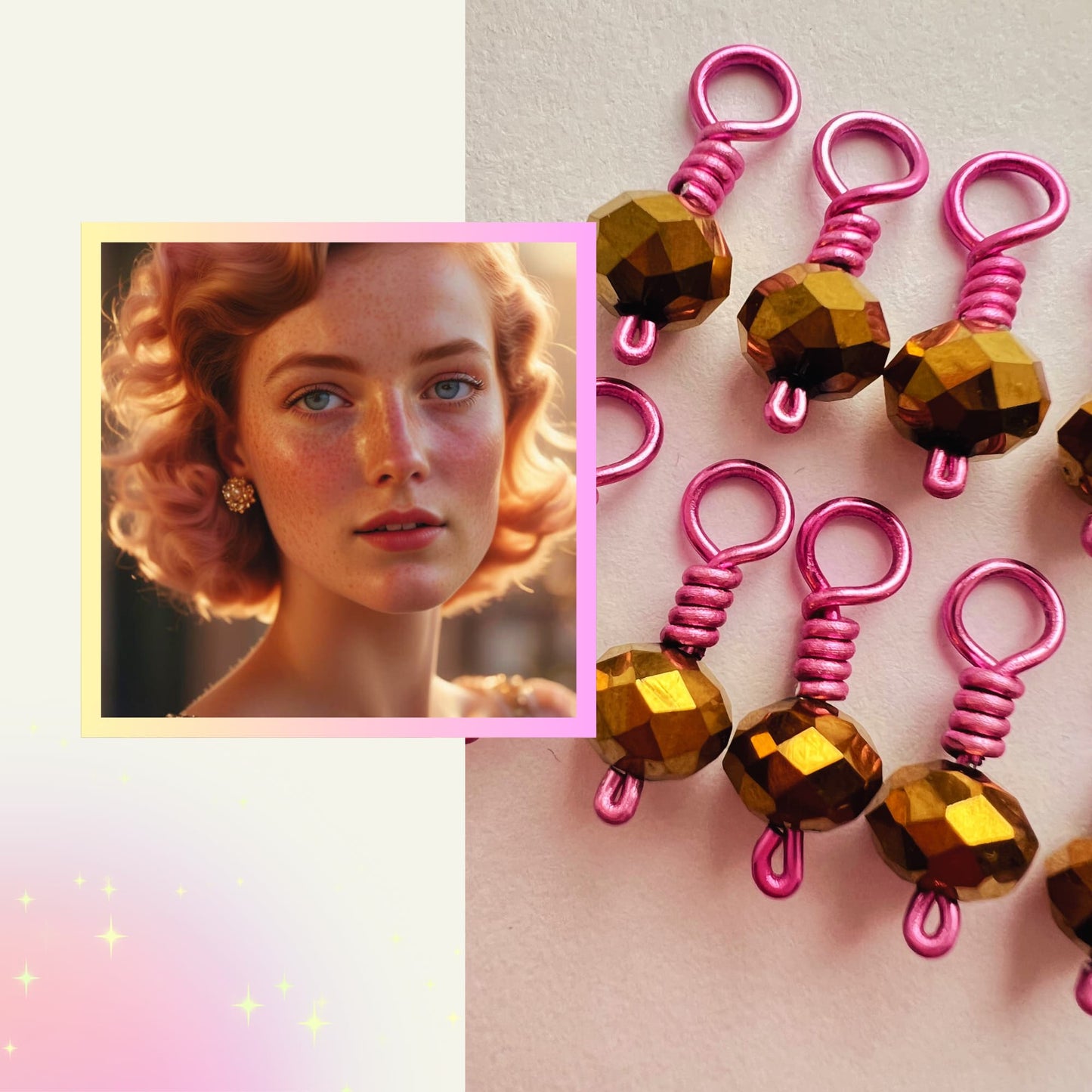 Pink Stitch Markers, Wire Wrapped Snag Free - Prosecco Fizz