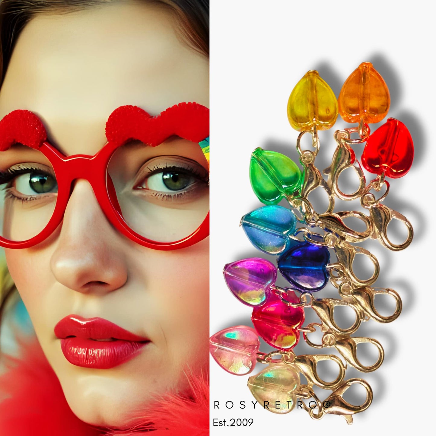 Rainbow Crochet Stitch Markers - Sugar Hearts