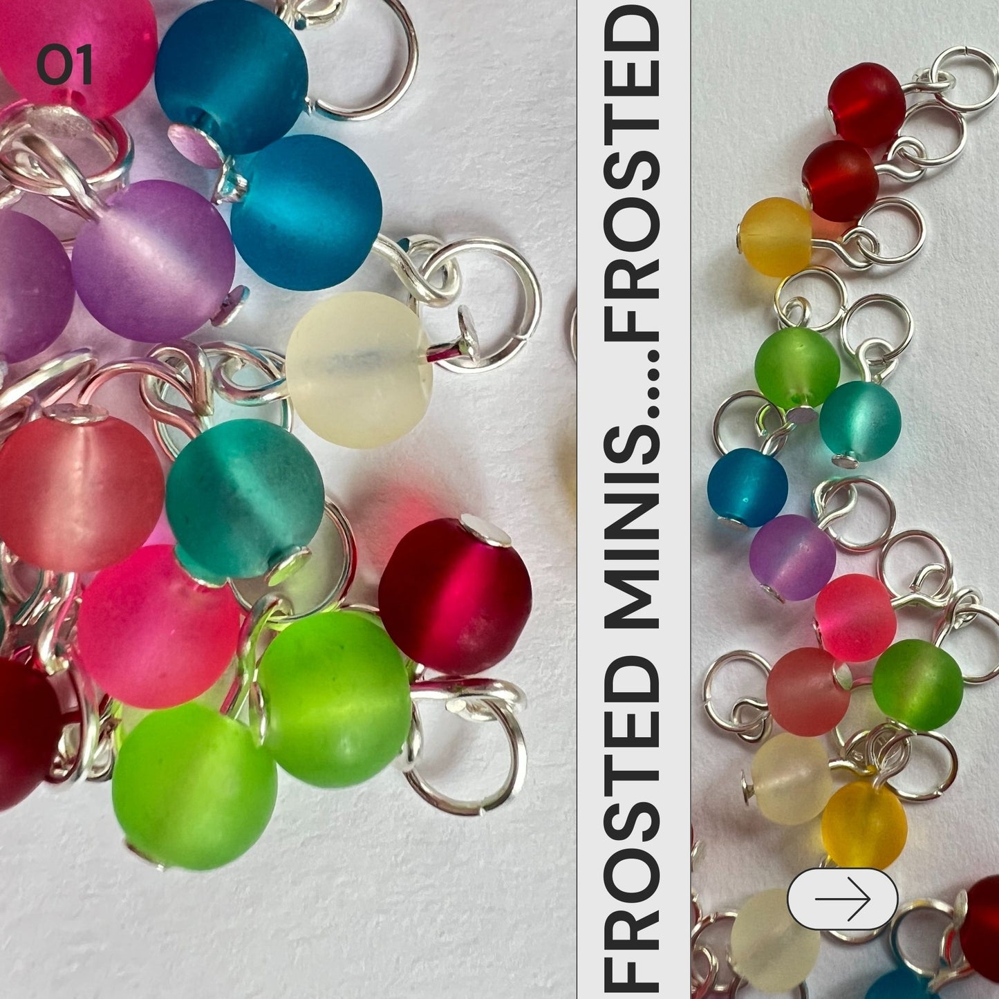 Frosted Glass Mini Stitch Markers - Handmade in Assorted Colors