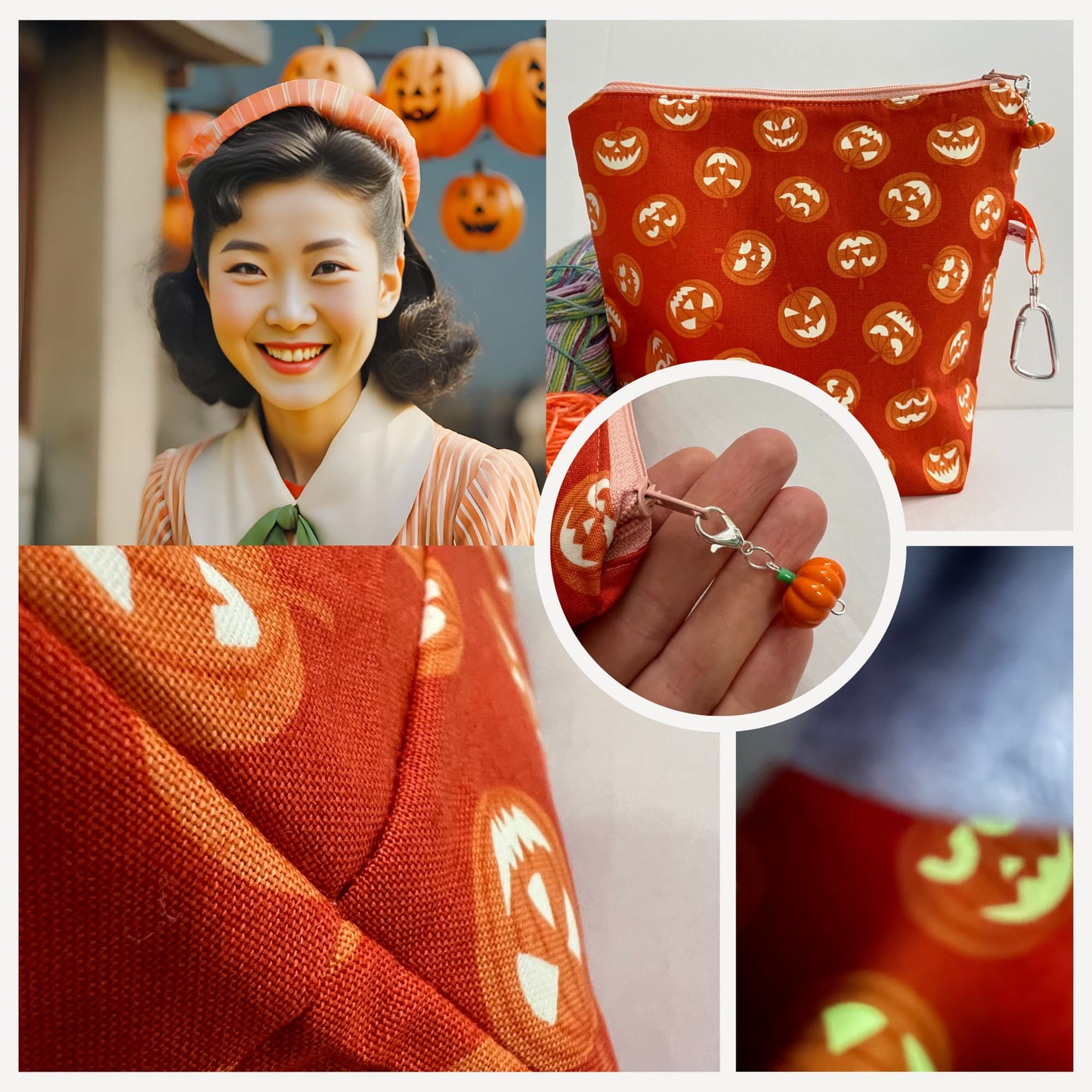 Halloween Project bag for Knitting and Crochet - Glow Pumpkin