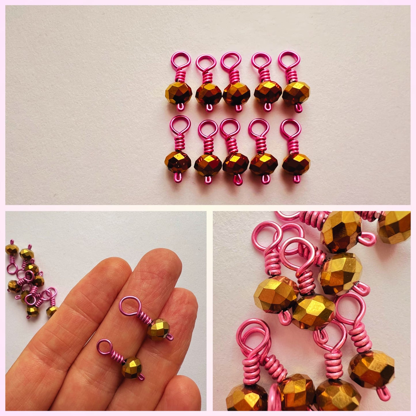 Pink Stitch Markers, Wire Wrapped Snag Free - Prosecco Fizz